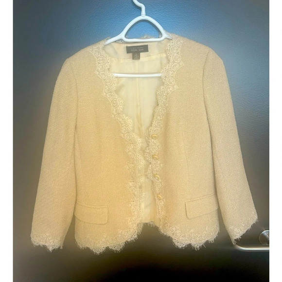 Rickie Freeman for Teri John beautiful size 10 silk lace and cotton  blazer - Picture 2 of 6